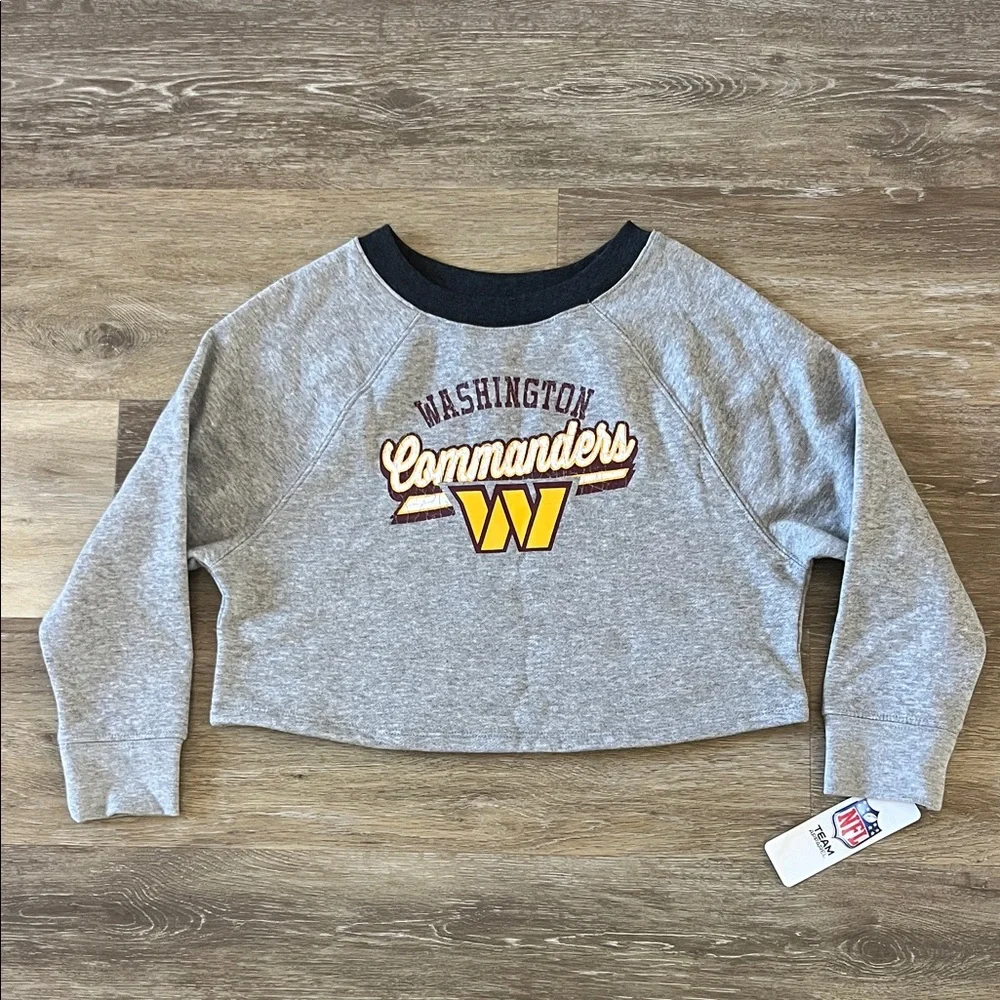 NWT NFL Washington Commanders Girls Cropped Sweatshirt Grey Size S (6/6X)